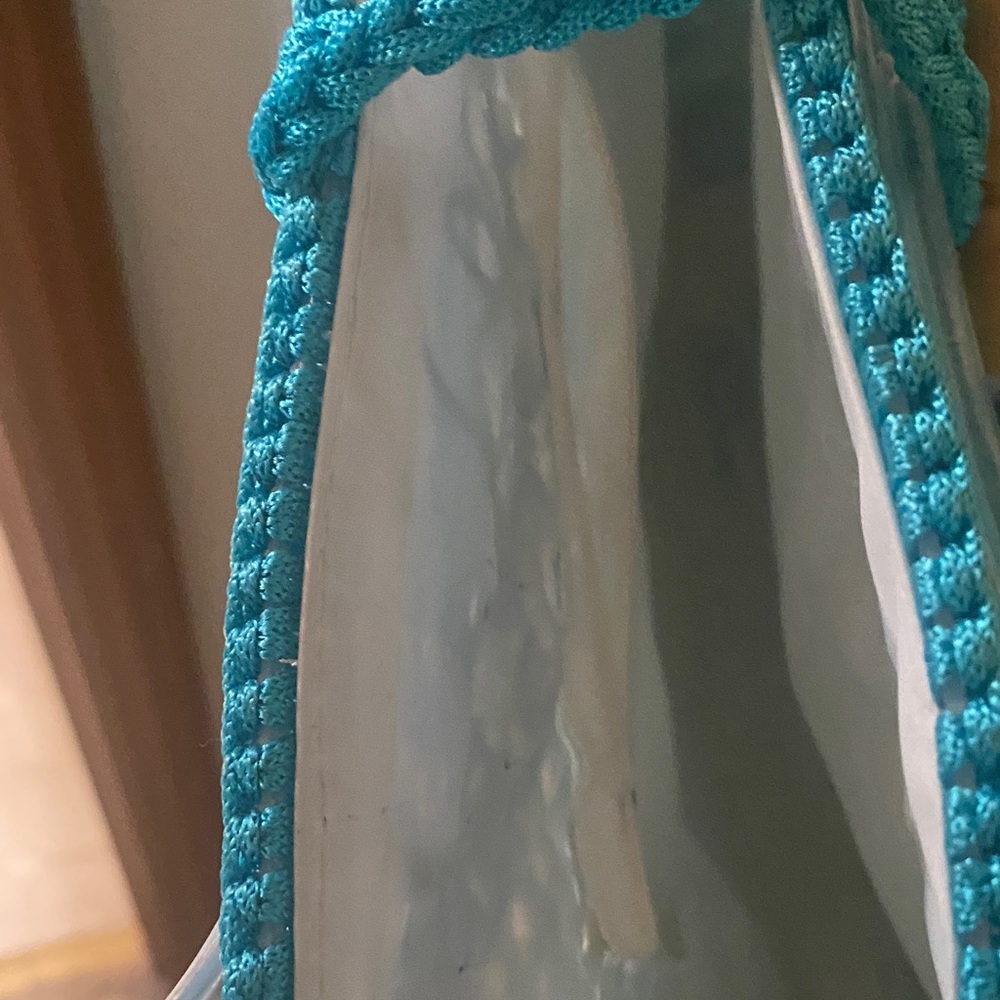 Vintage- Blue Woven Tote Bag with Clear Handles - - Picture 10 of 12